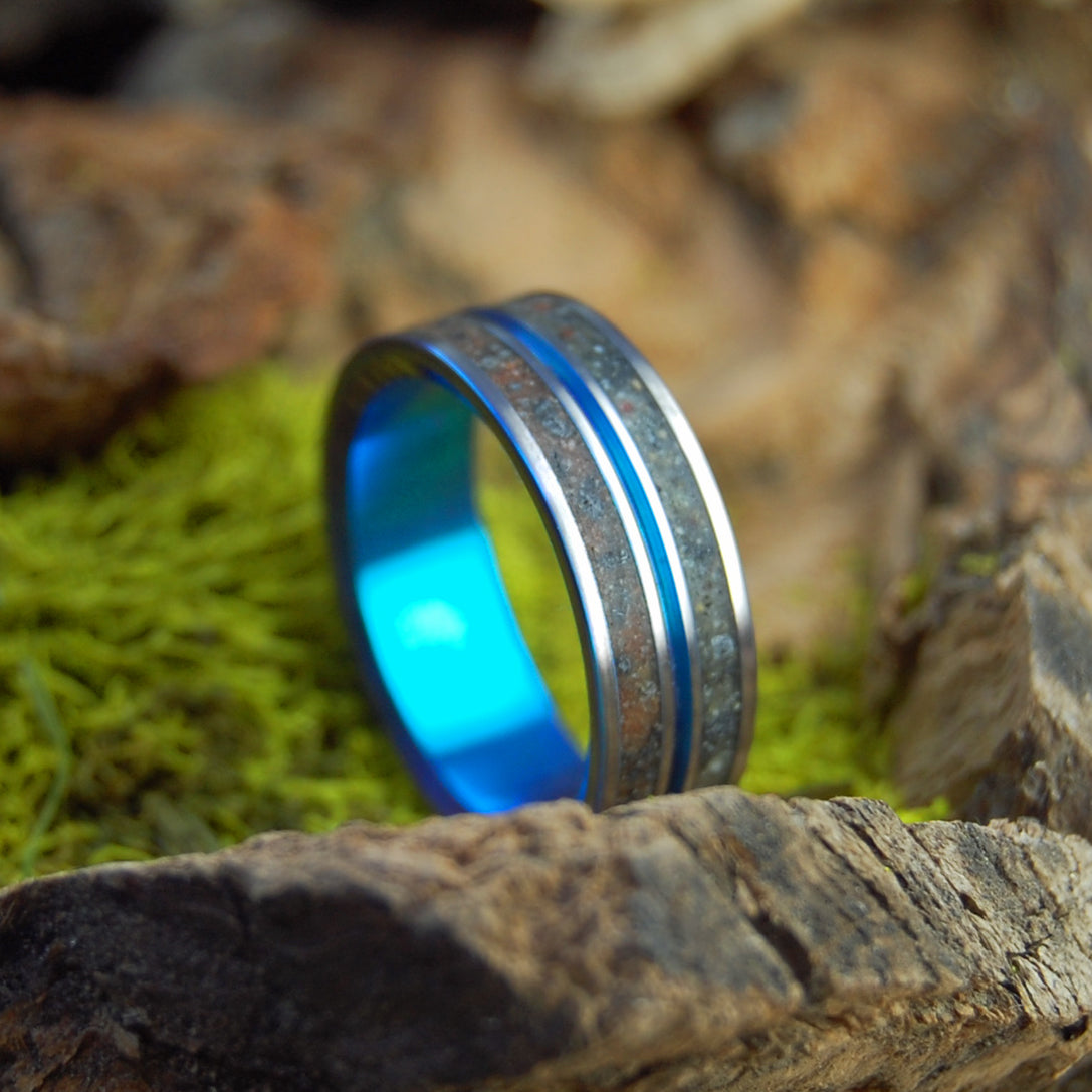 SNOW CANYON DEER TURQUOISE | Deer Bone, Lava & Beach Sand Rings - Titanium Wedding Ring - Minter and Richter Designs