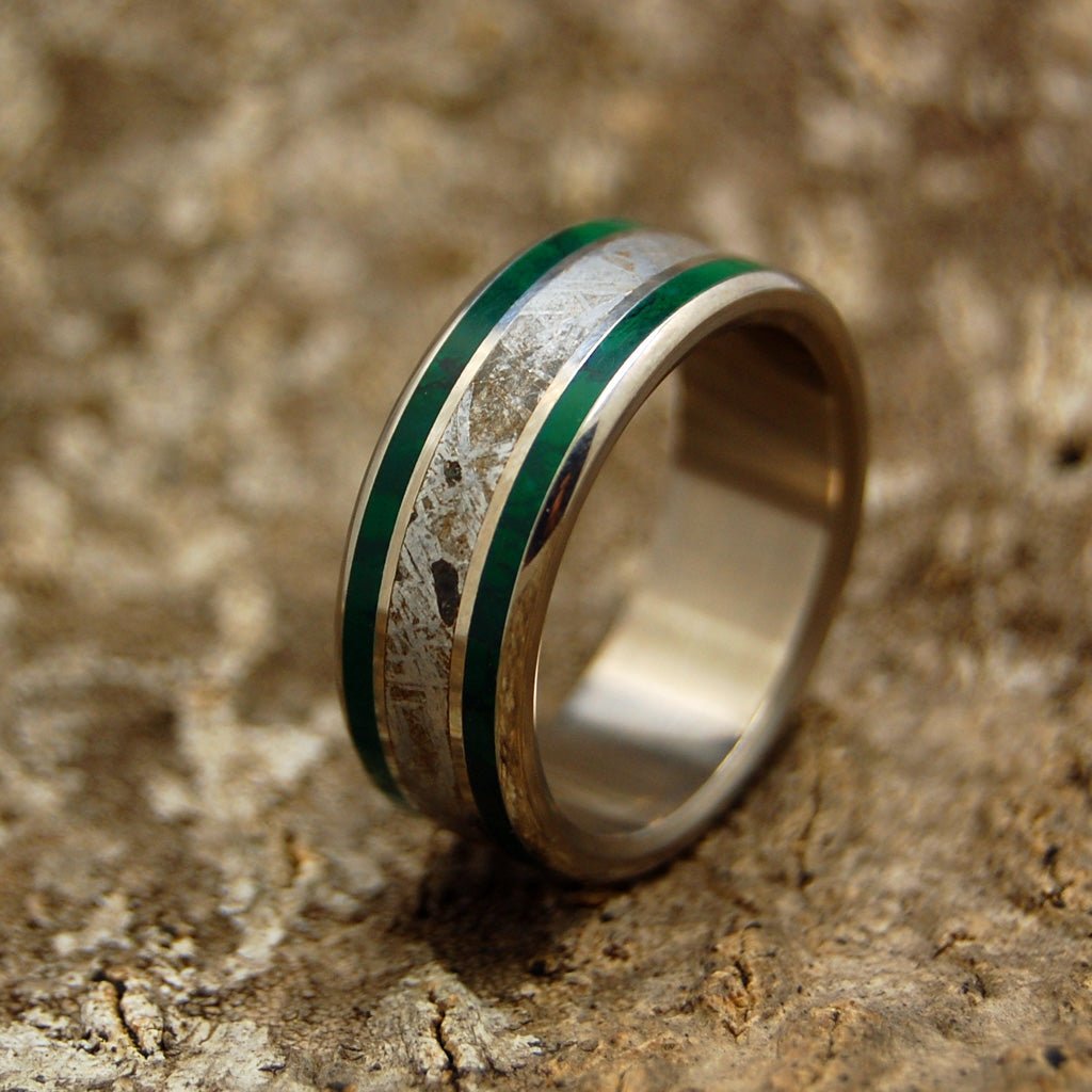 So Hot It Hisses | Men's Meteorite, Imperial Jade & Titanium Wedding Ring - Minter and Richter Designs