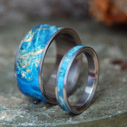 So Simple Blue | Blue Box Elder Wood & Titanium - Unique Wedding Ring Set - Minter and Richter Designs