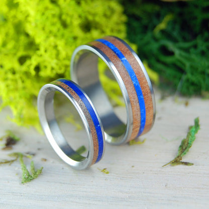 Sodalite And Cherry Wood Blues | Titanium & Wood Wedding Ring Set - Minter and Richter Designs