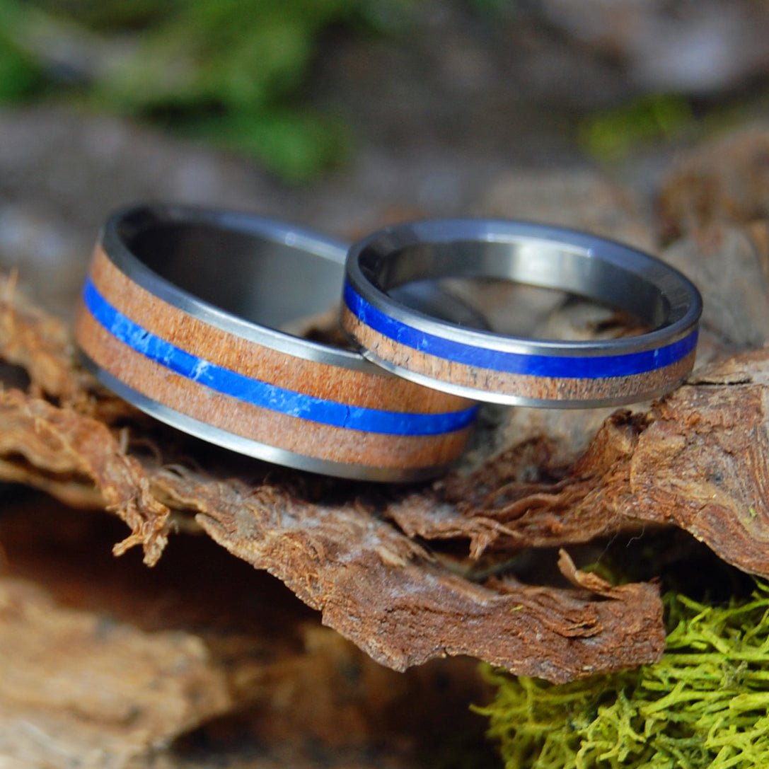 Sodalite And Cherry Wood Blues | Titanium & Wood Wedding Ring Set - Minter and Richter Designs