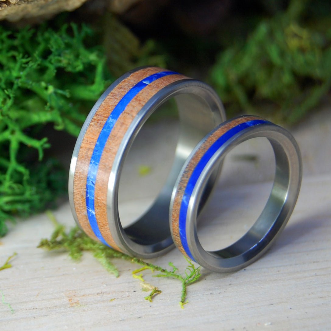 Sodalite And Cherry Wood Blues | Titanium & Wood Wedding Ring Set - Minter and Richter Designs