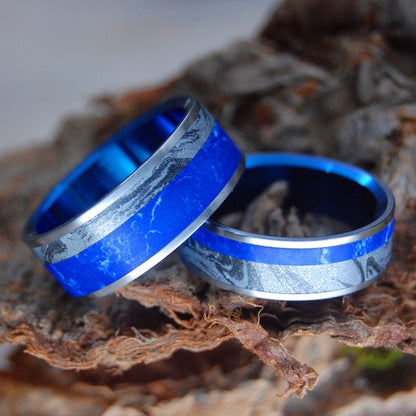 Sodalite And Silver Burst | Sodalite Stone & Silver Bust M3 - His & Hers Wedding Band Set - Stone Wedding Ring - Minter and Richter Designs