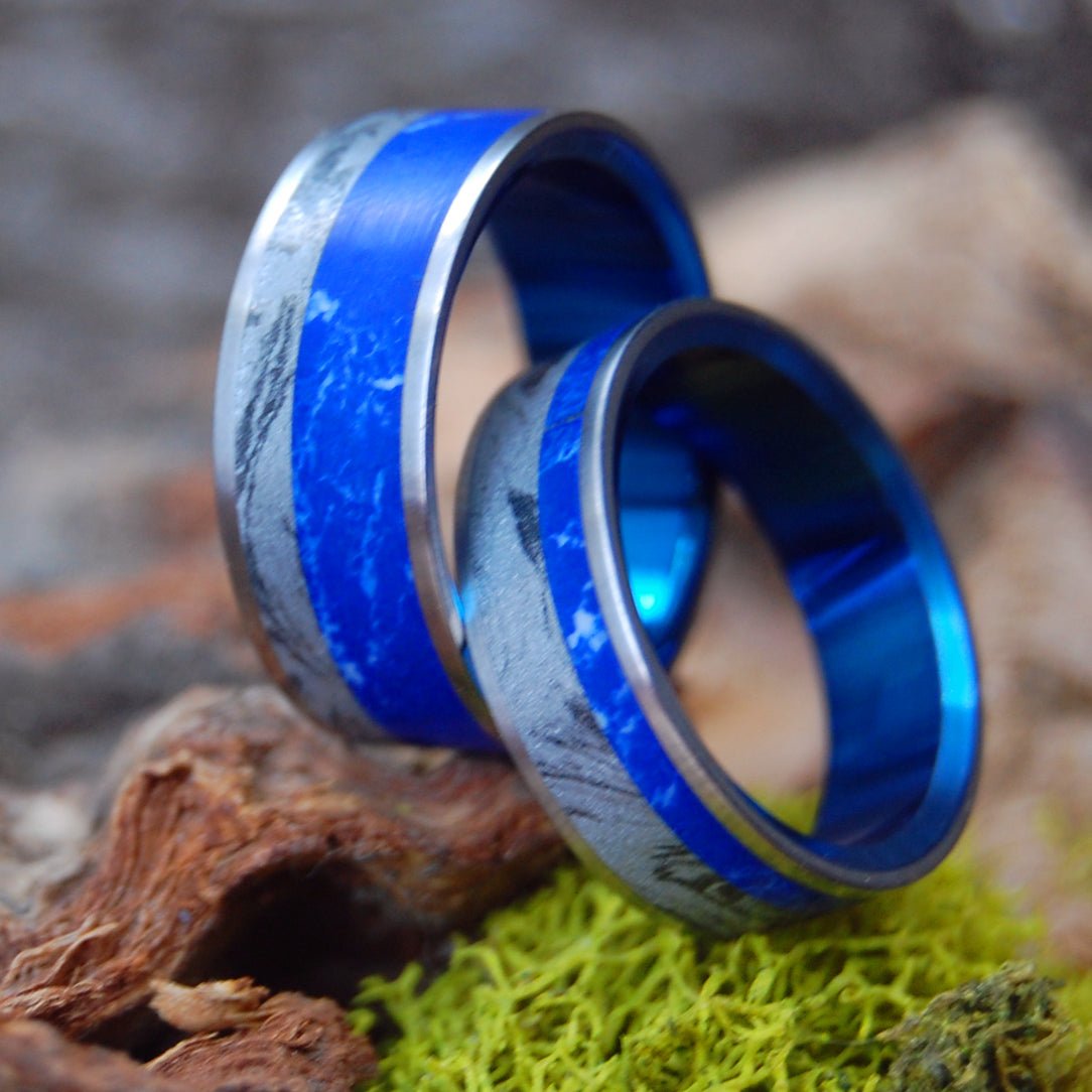 Sodalite And Silver Burst | Sodalite Stone & Silver Bust M3 - His & Hers Wedding Band Set - Stone Wedding Ring - Minter and Richter Designs