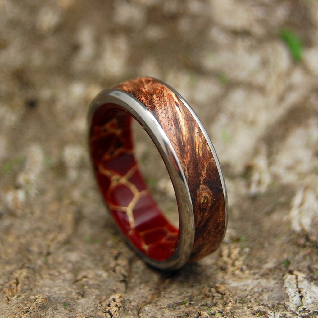 Spalted And Gold | Men's Spalted Maple, Red Jasper Stone & Titanium Wedding Ring - Minter and Richter Designs