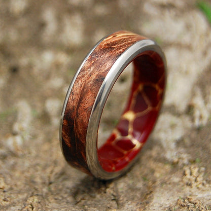 Spalted And Gold | Men's Spalted Maple, Red Jasper Stone & Titanium Wedding Ring - Minter and Richter Designs