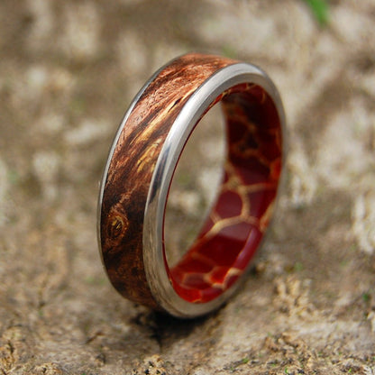 Spalted And Gold | Men's Spalted Maple, Red Jasper Stone & Titanium Wedding Ring - Minter and Richter Designs