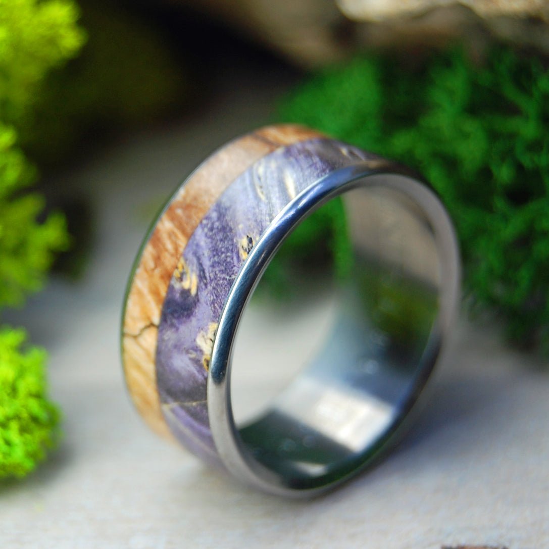 Spalted Maple And Purple Box Elder | Men's Spalted Maple, Purple Box Elder & Titanium Wedding Ring - Minter and Richter Designs