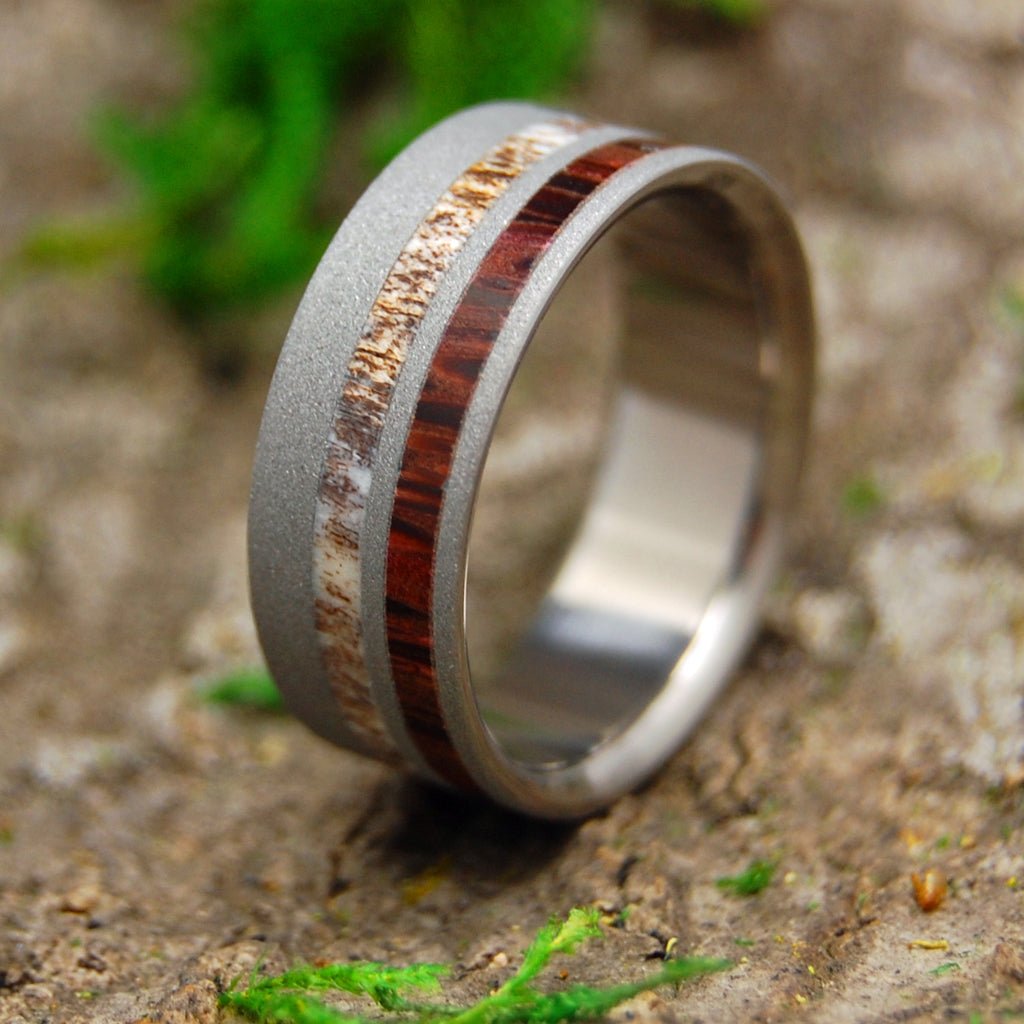 Spotted Deer | Men's Deer Antler, Red Palm Wood & Titanium Wedding Ring - Minter and Richter Designs