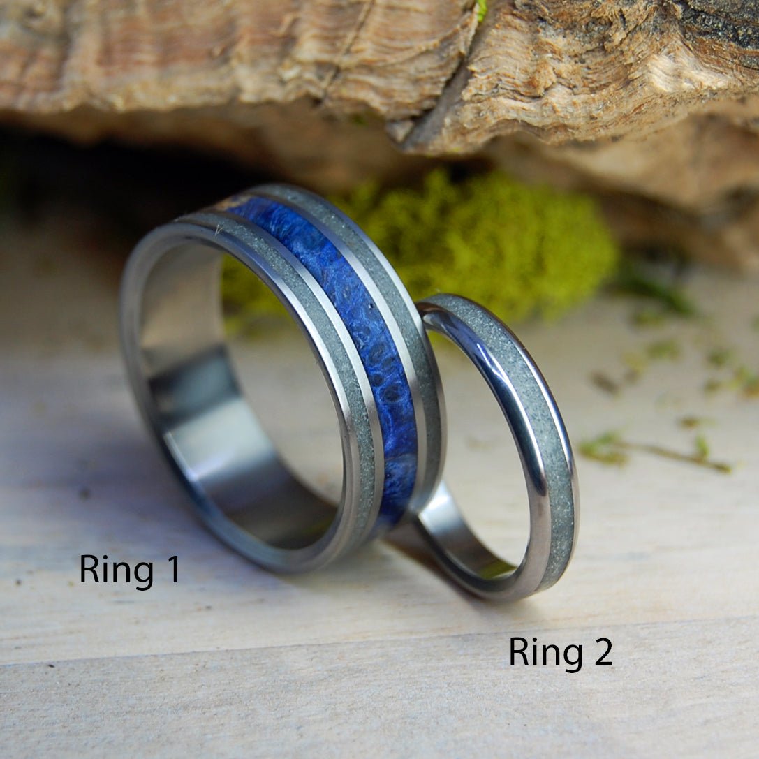 St. Augustine And The Deep Blue Sea | St. Augustine Beach Sand And Blue Box Elder Wood - Unique Wedding Ring - Minter and Richter Designs