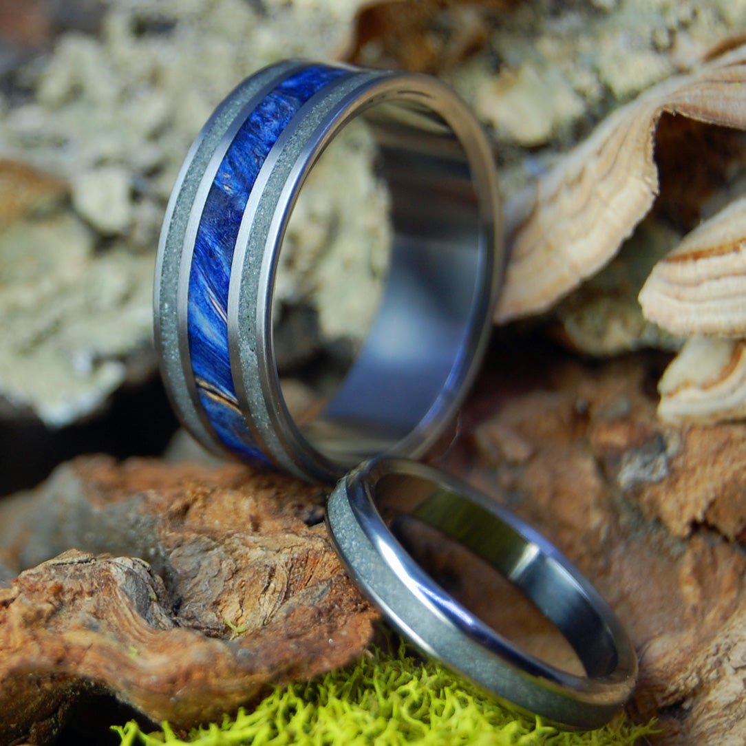 St. Augustine And The Deep Blue Sea | St. Augustine Beach Sand And Blue Box Elder Wood - Unique Wedding Ring - Minter and Richter Designs