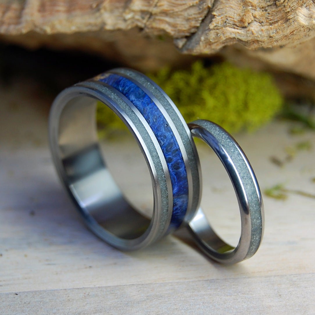 St. Augustine And The Deep Blue Sea | St. Augustine Beach Sand And Blue Box Elder Wood - Unique Wedding Ring - Minter and Richter Designs