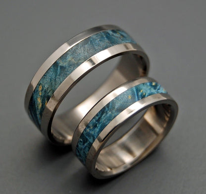 Starry Starry Night | Blue Box Elder Wood & Titanium - Unique Wedding Ring - Wedding Ring Set - Minter and Richter Designs