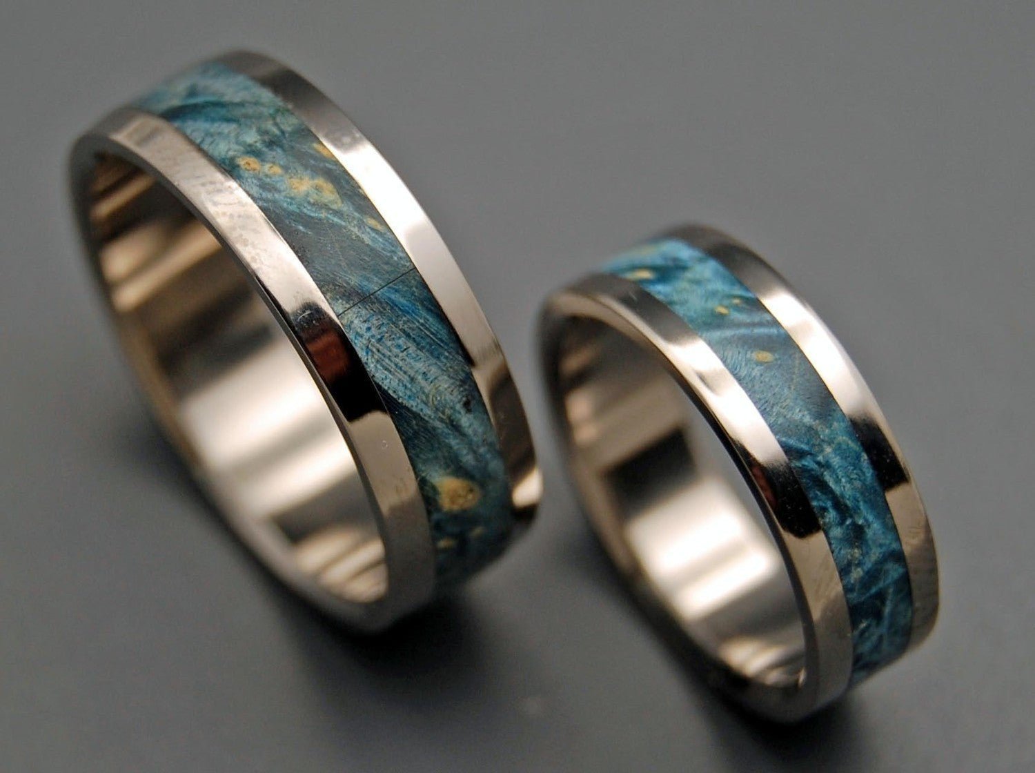 Starry Starry Night | Blue Box Elder Wood & Titanium - Unique Wedding Ring - Wedding Ring Set - Minter and Richter Designs