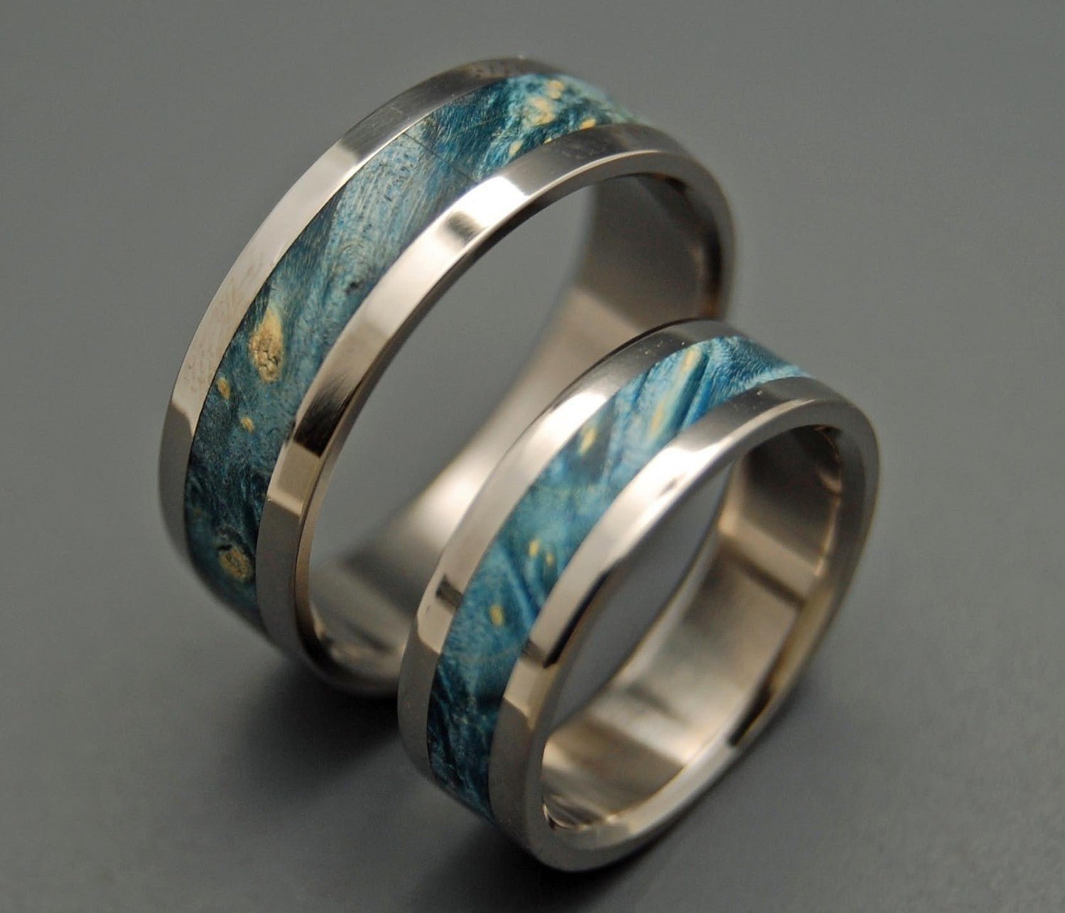 Starry Starry Night | Blue Box Elder Wood & Titanium - Unique Wedding Ring - Wedding Ring Set - Minter and Richter Designs