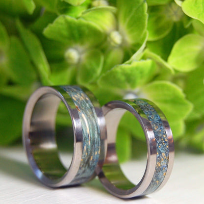 Starry Starry Night | Blue Box Elder Wood & Titanium - Unique Wedding Ring - Wedding Ring Set - Minter and Richter Designs