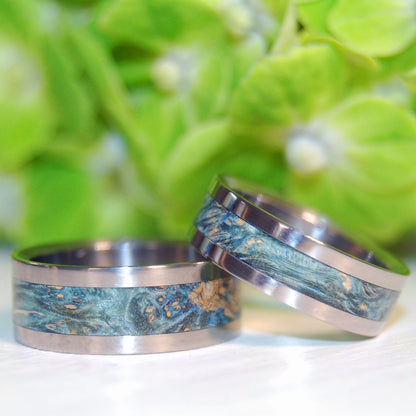 Starry Starry Night | Blue Box Elder Wood & Titanium - Unique Wedding Ring - Wedding Ring Set - Minter and Richter Designs