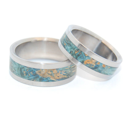 Starry Starry Night | Blue Box Elder Wood & Titanium - Unique Wedding Ring - Wedding Ring Set - Minter and Richter Designs