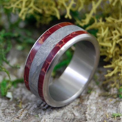 Stellar Fires | Men's Meteorite, Red Jasper Stone & Titanium Wedding Ring - Minter and Richter Designs