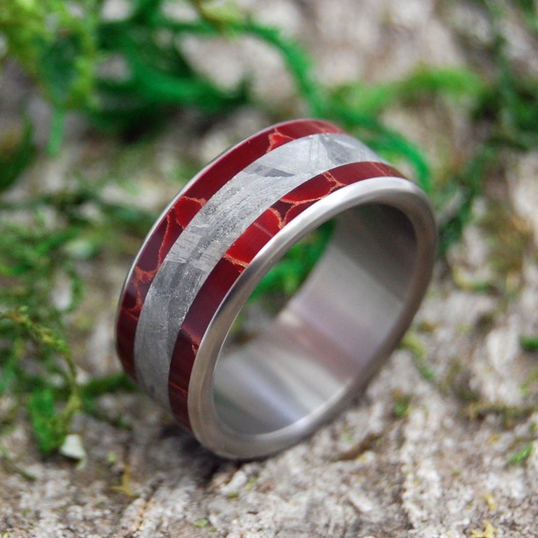 Stellar Fires | Men's Meteorite, Red Jasper Stone & Titanium Wedding Ring - Minter and Richter Designs