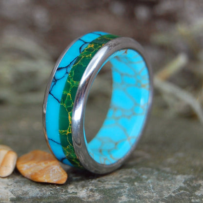 Still Soul | Men's Egyptian Jade, Tibetan Turquoise, Arizona Turquoise & Titanium Wedding Ring - Minter and Richter Designs