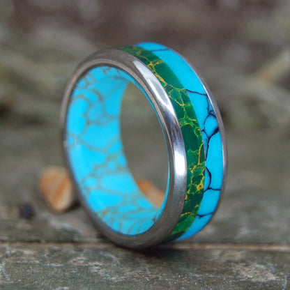 Still Soul | Men's Egyptian Jade, Tibetan Turquoise, Arizona Turquoise & Titanium Wedding Ring - Minter and Richter Designs