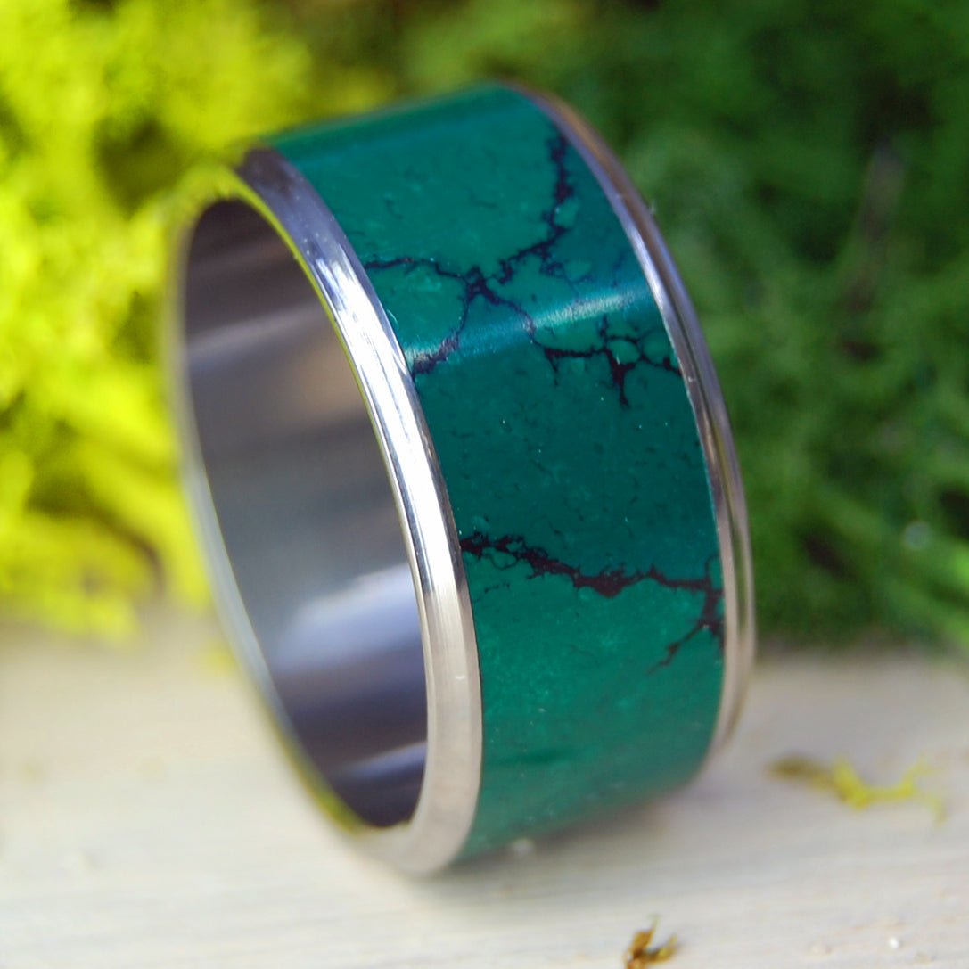 Stone Of Heaven Wide | Men's Imperial Jade & Titanium Wedding Ring - Minter and Richter Designs