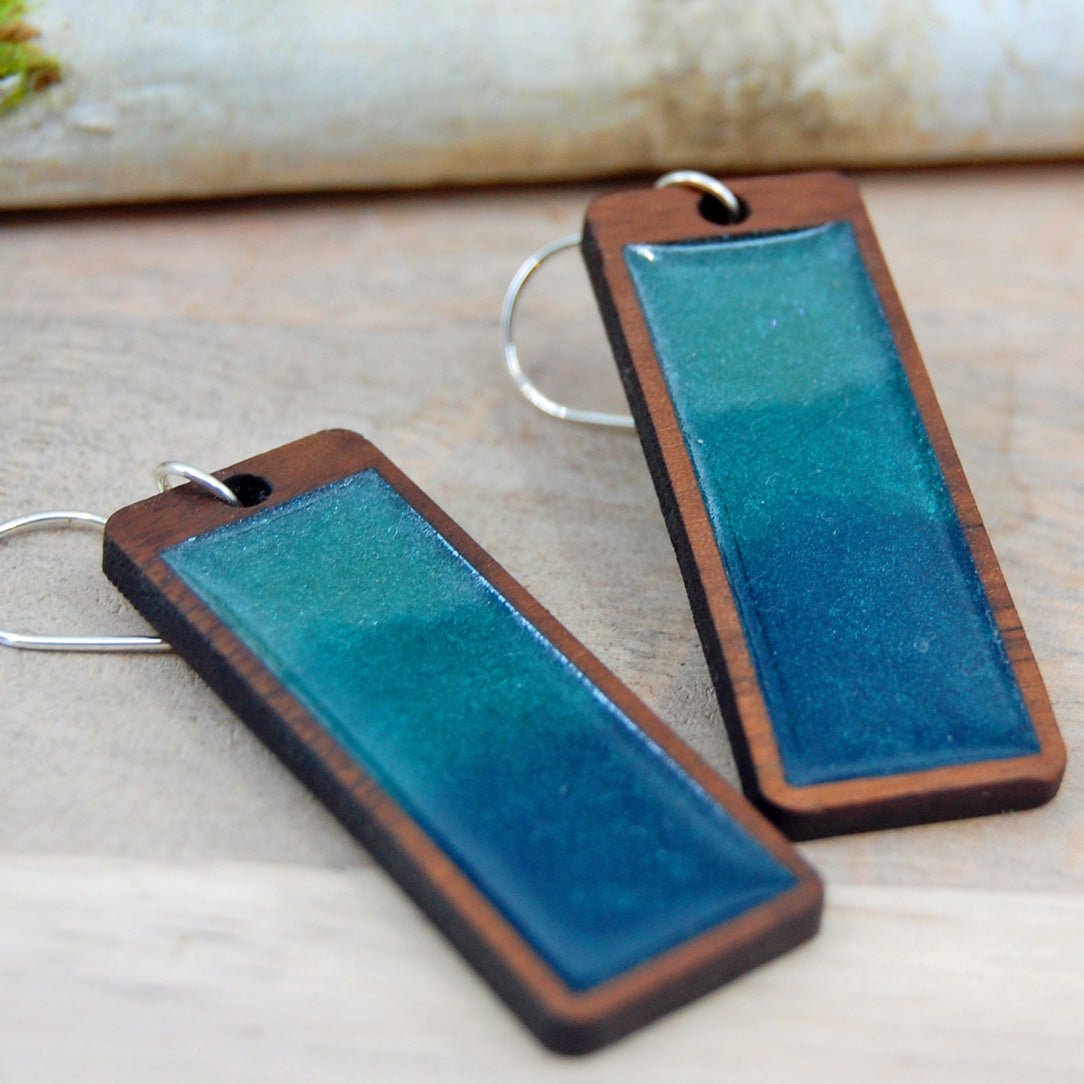 Storm Rectangle EarRing | Handmade Walnut Wood Silver EarRing - Minter and Richter Designs