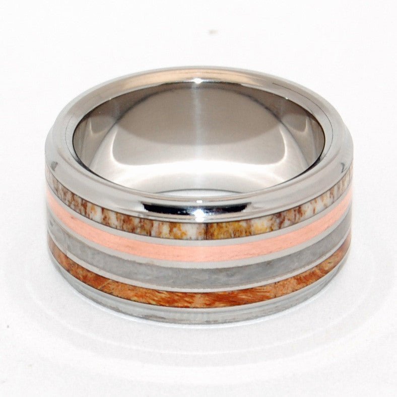 Strike The Match | Men's Meteorite, Copper, Box Elder Wood, & Moose Antler Titanium Wedding Ring - Minter and Richter Designs