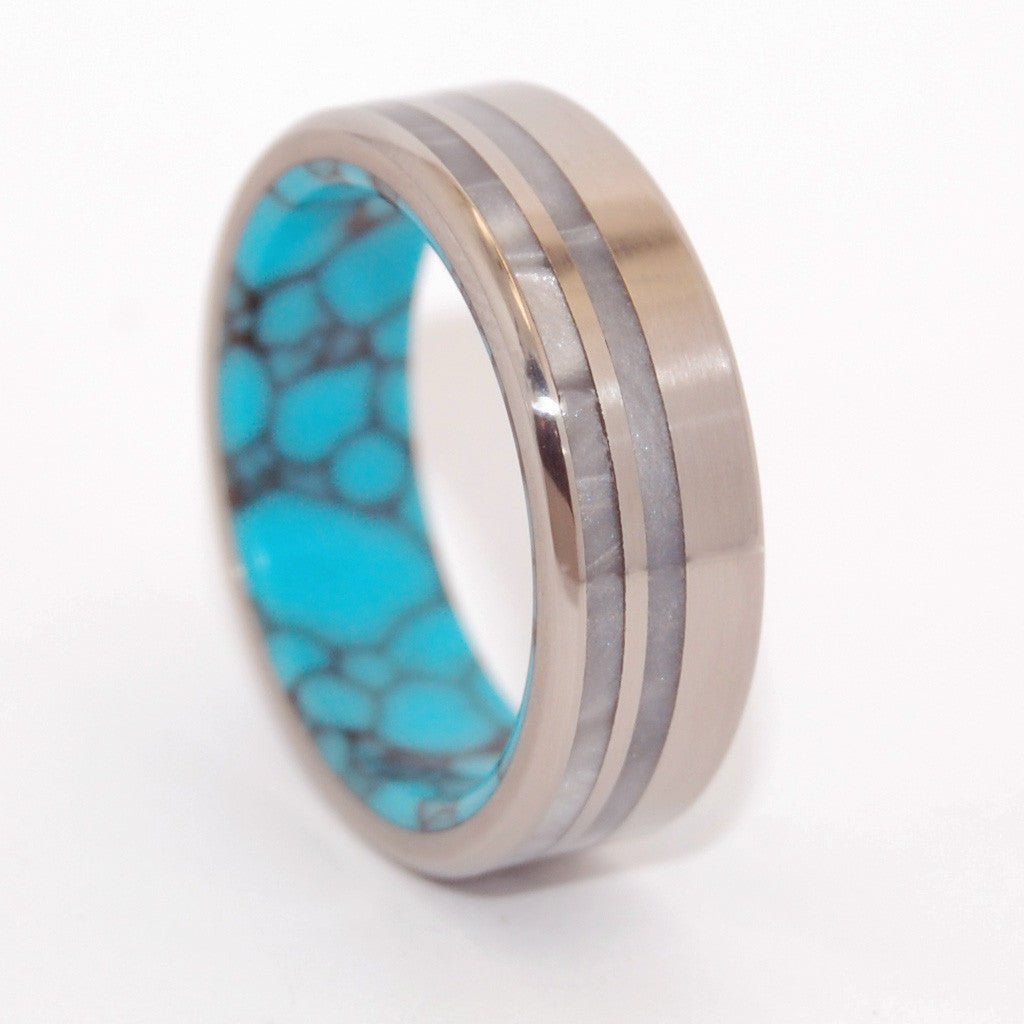 Strong & Bright | Men's Turquoise, Gray Pearl Opalescent Resin & Titanium Wedding Ring - Minter and Richter Designs