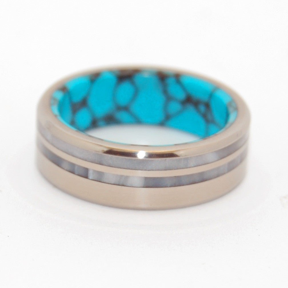 Strong & Bright | Men's Turquoise, Gray Pearl Opalescent Resin & Titanium Wedding Ring - Minter and Richter Designs