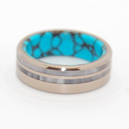 Strong & Bright | Men's Turquoise, Gray Pearl Opalescent Resin & Titanium Wedding Ring - Minter and Richter Designs