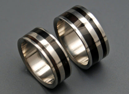 Strong & Svelte | Water Buffalo Horn Titanium Wedding Ring Set - Minter and Richter Designs