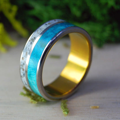 Sunset Over Germany | Men's Turquoise Box Elder Wood, German Earth & Titanium Wedding Ring - Minter and Richter Designs