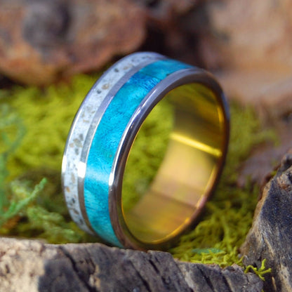 Sunset Over Germany | Men's Turquoise Box Elder Wood, German Earth & Titanium Wedding Ring - Minter and Richter Designs