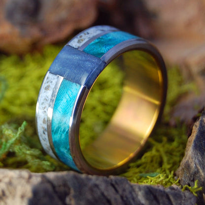 Sunset Over Germany Vertical | Men's Turquoise Box Elder Wood, German Earth & Titanium Wedding Ring - Minter and Richter Designs