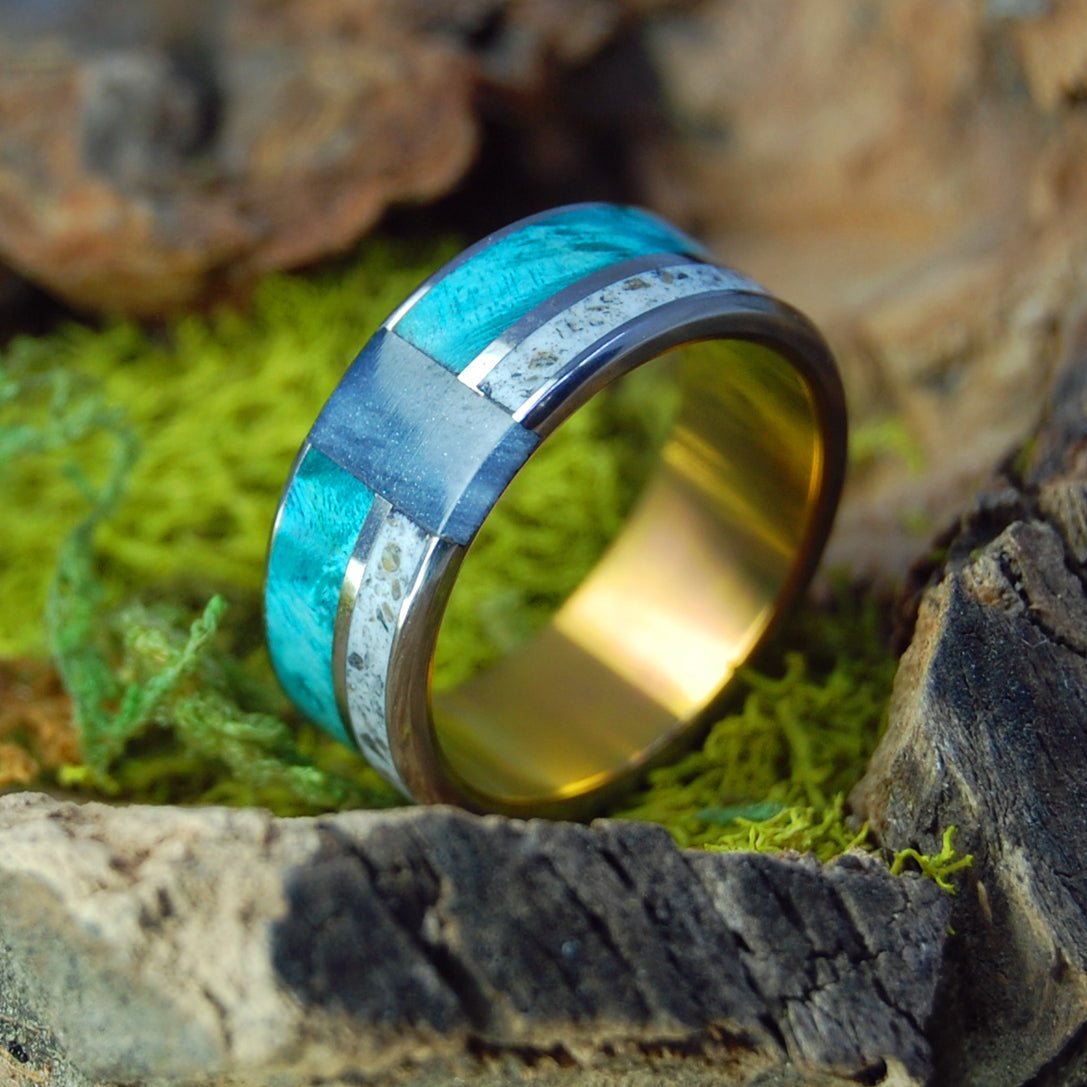 Sunset Over Germany Vertical | Men's Turquoise Box Elder Wood, German Earth & Titanium Wedding Ring - Minter and Richter Designs