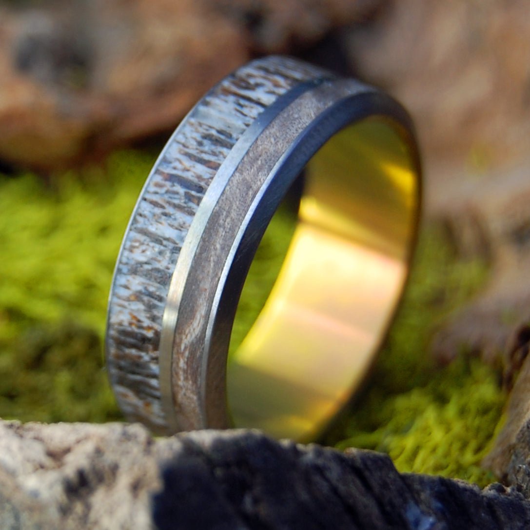 Sunset Sugar Shack | Men's Moose Antler, Dark Maple & Titanium Wedding Ring - Minter and Richter Designs