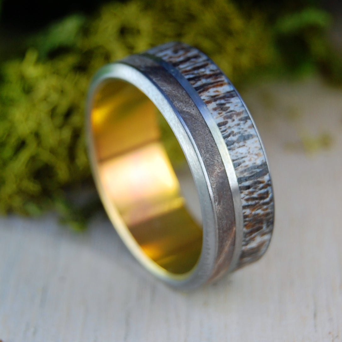 Sunset Sugar Shack | Men's Moose Antler, Dark Maple & Titanium Wedding Ring - Minter and Richter Designs