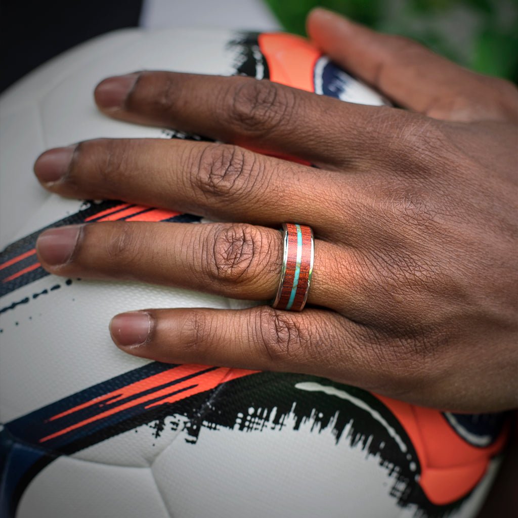 Surf Shredder | Men's Tibetan Turquoise, Hawaiian Koa Wood & Titanium Wedding Ring - Minter and Richter Designs