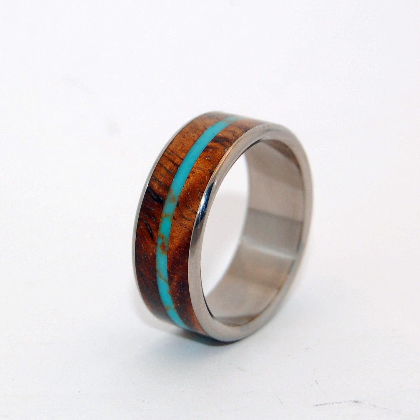 Surf Shredder | Men's Tibetan Turquoise, Hawaiian Koa Wood & Titanium Wedding Ring - Minter and Richter Designs