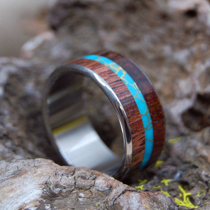 Surf Shredder | Men's Tibetan Turquoise, Hawaiian Koa Wood & Titanium Wedding Ring - Minter and Richter Designs