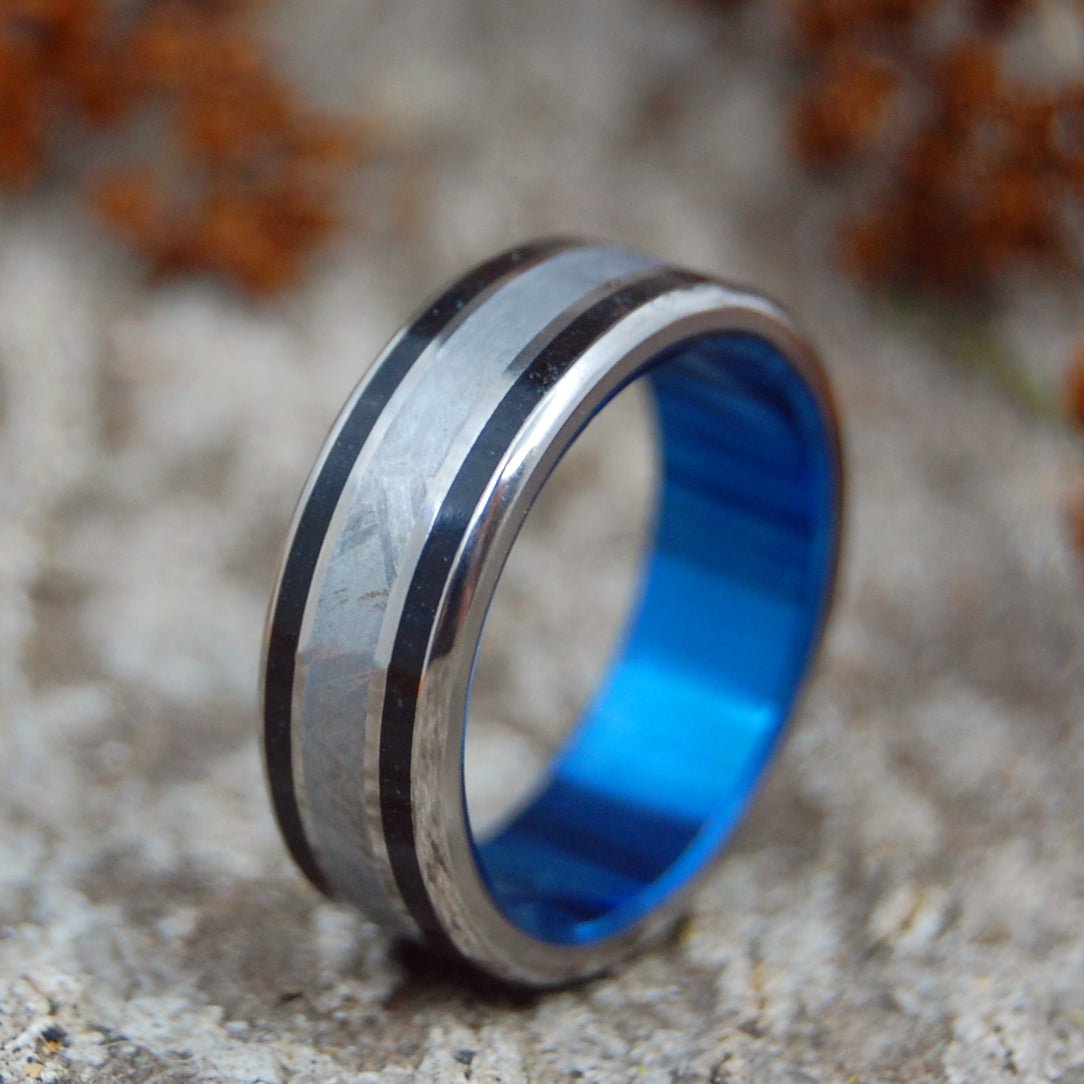 T - Rex Dino - Blue | Men's Dinosaur Tooth, Meteorite & Titanium Wedding Ring - Minter and Richter Designs