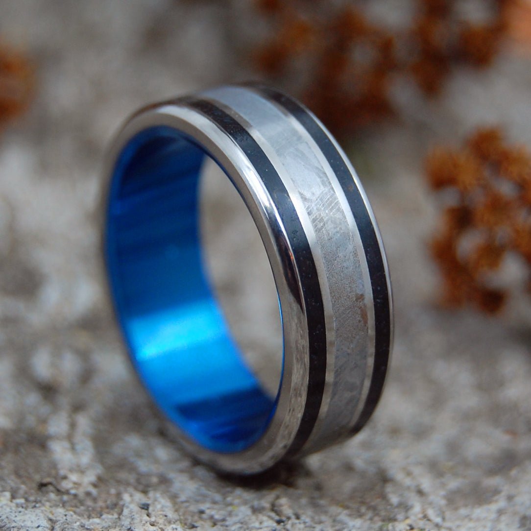 T - Rex Dino - Blue | Men's Dinosaur Tooth, Meteorite & Titanium Wedding Ring - Minter and Richter Designs