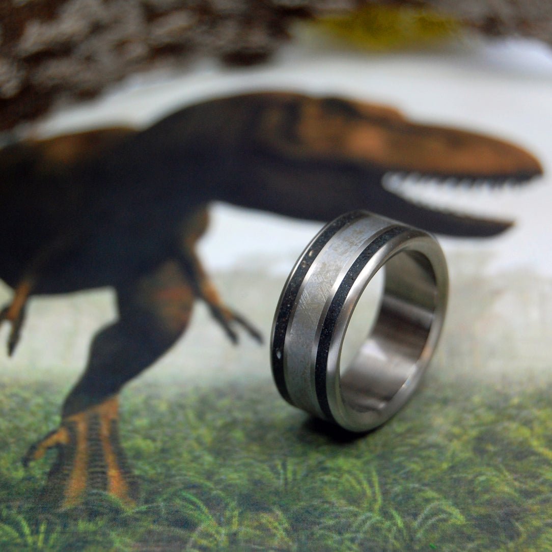 T - Rex Dino - Might | Men's Dinosaur Bone, Meteorite & Titanium Wedding Ring - Minter and Richter Designs