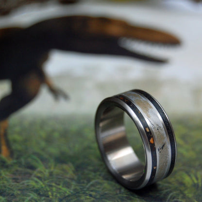 T - Rex Dino - Might | Men's Dinosaur Bone, Meteorite & Titanium Wedding Ring - Minter and Richter Designs