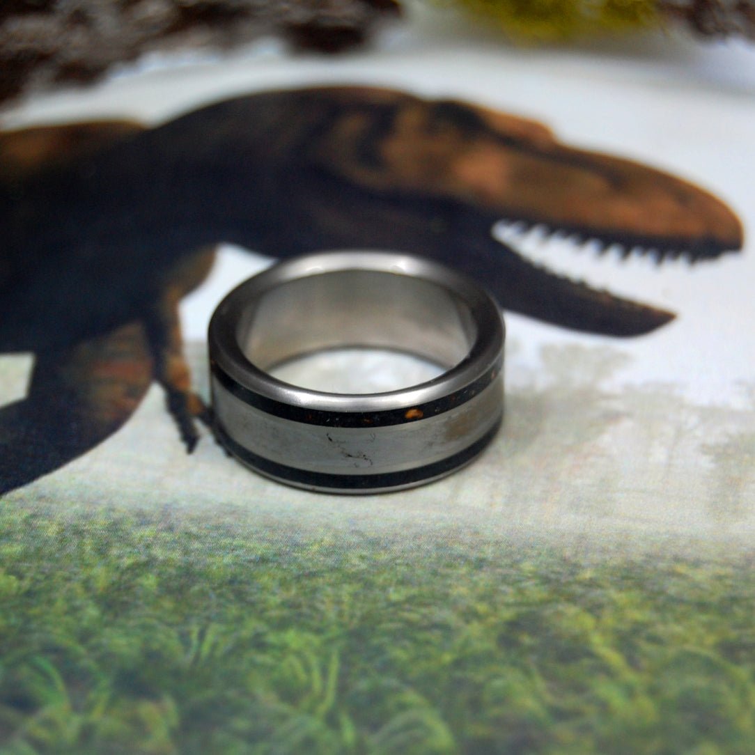 T - Rex Dino - Might | Men's Dinosaur Bone, Meteorite & Titanium Wedding Ring - Minter and Richter Designs