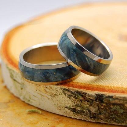 Te Amo | Blue Box Elder Wood & Titanium - Unique Wedding Ring - Wedding Ring Set - Minter and Richter Designs