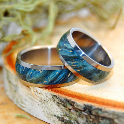 Te Amo | Blue Box Elder Wood & Titanium - Unique Wedding Ring - Wedding Ring Set - Minter and Richter Designs