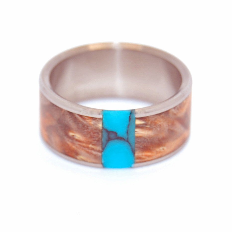 Thank God You're Here! | Men's Turquoise Stone, Box Elder Wood & Titanium Wedding Ring - Minter and Richter Designs